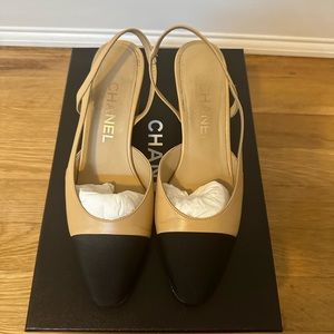 100% Authentic Pre-owned Chanel slingback heels 35.5